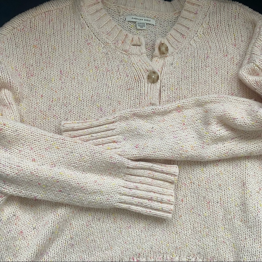 American Eagle Henley Knit Pink Cotton Sweater XS - Picture 2 of 8